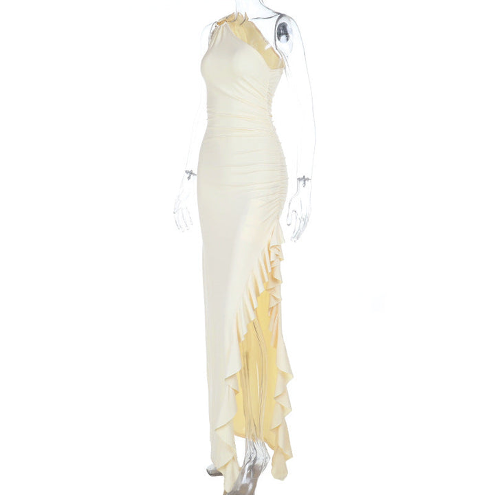 Irregular one shoulder slit ruffle ruched maxi dress  | Festival Outfits Women