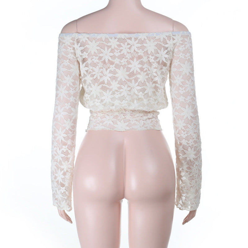 Long sleeve lace off shoulder solid top  | Festival Outfits Women