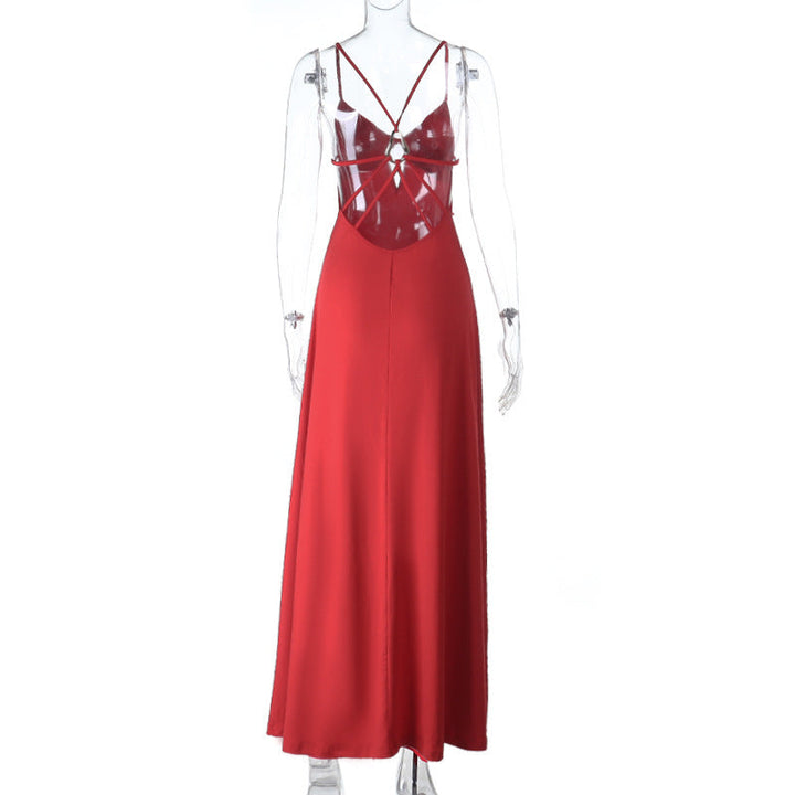 Hollow out v neck backless solid cami cut out maxi dress  | Festival Outfits Women