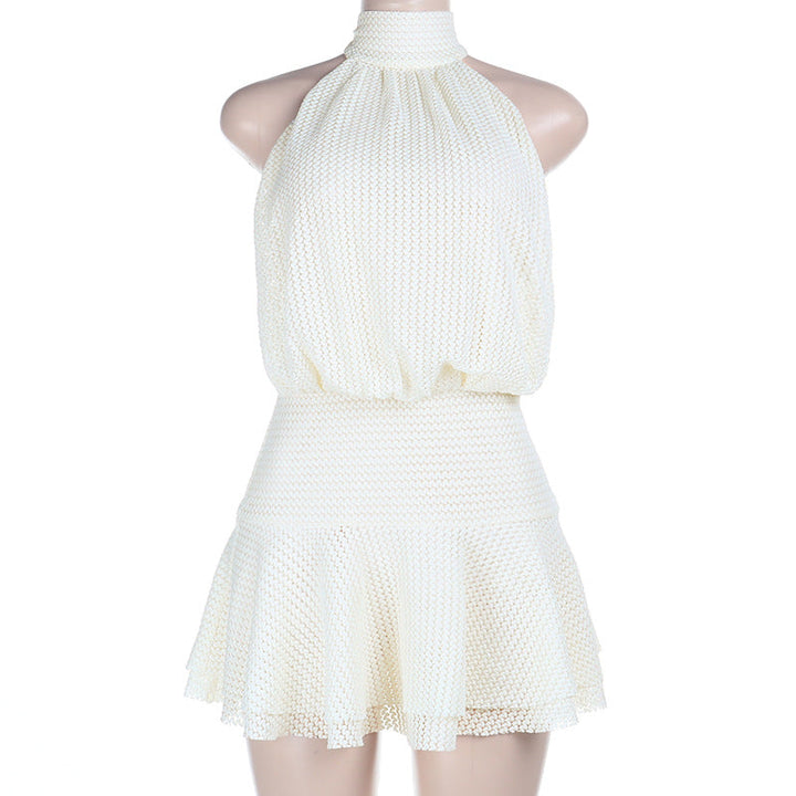 Halter self tie solid backless mini dress  | Festival Outfits Women