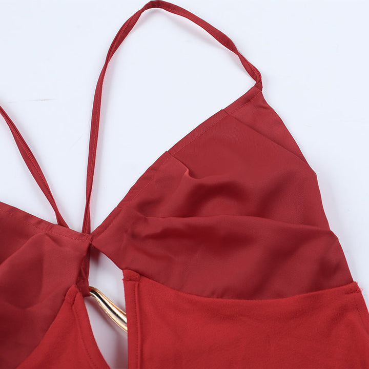 Hollow out v neck backless solid cami cut out maxi dress  | Festival Outfits Women