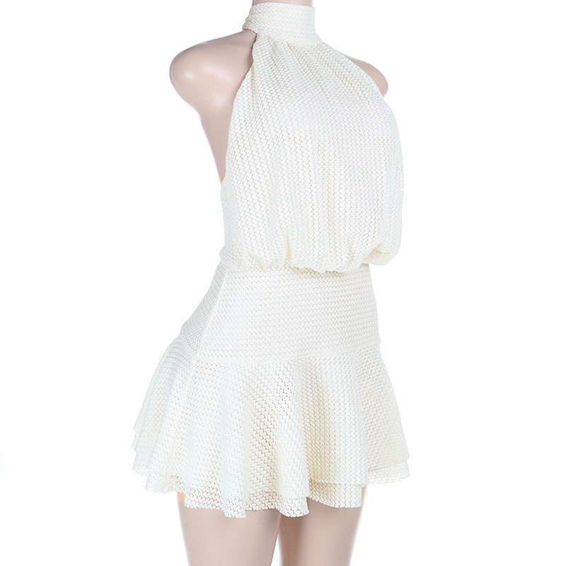 Halter self tie solid backless mini dress  | Festival Outfits Women