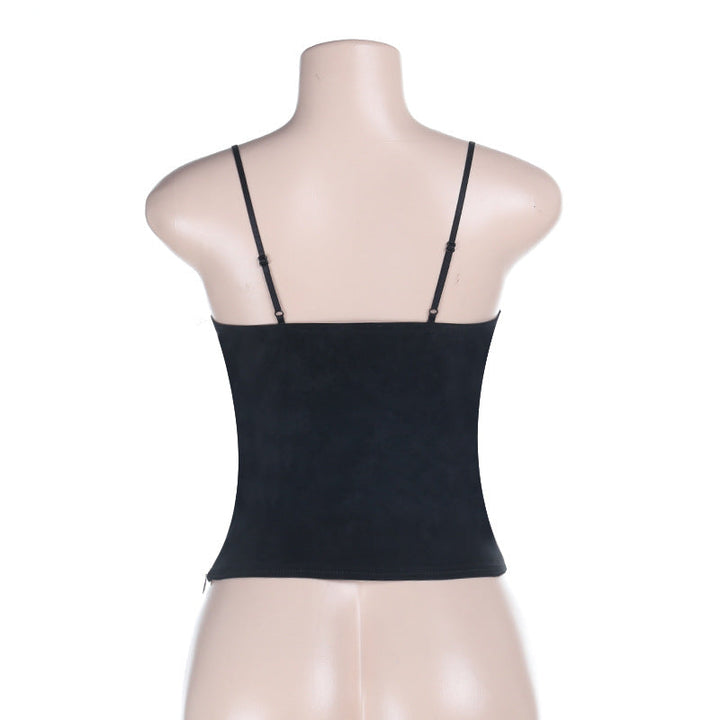 V neck zip-up backless solid cami top  | Festival Outfits Women