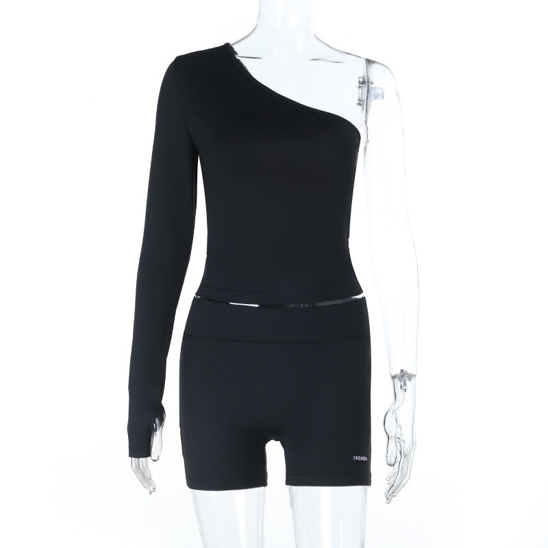 Long sleeve gloves one shoulder irregular pant set  | Festival Outfits Women