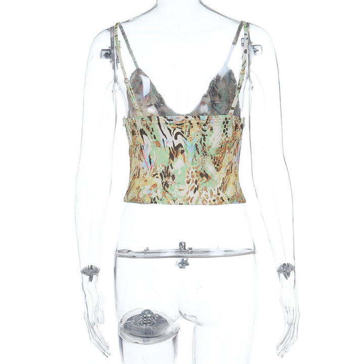 Glitter v neck print backless cami top  | Festival Outfits Women