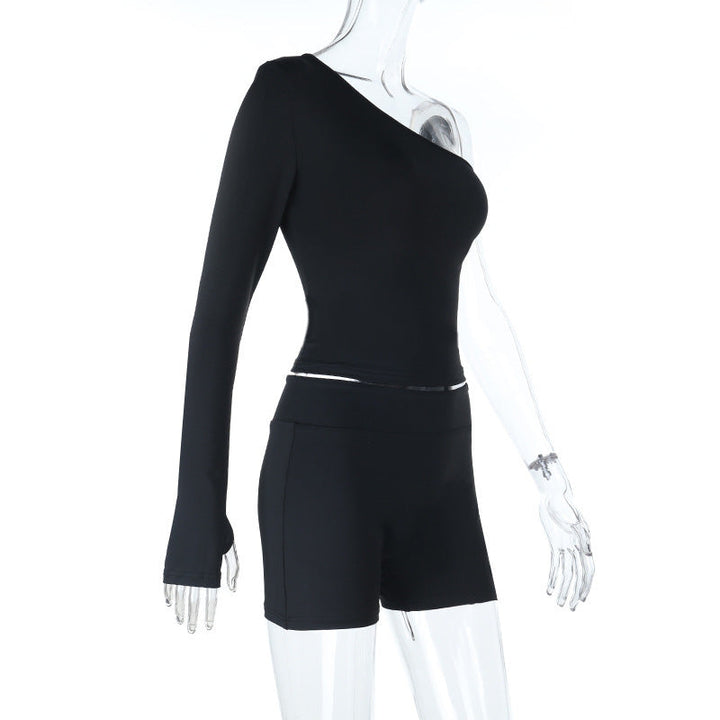 Long sleeve gloves one shoulder irregular pant set  | Festival Outfits Women