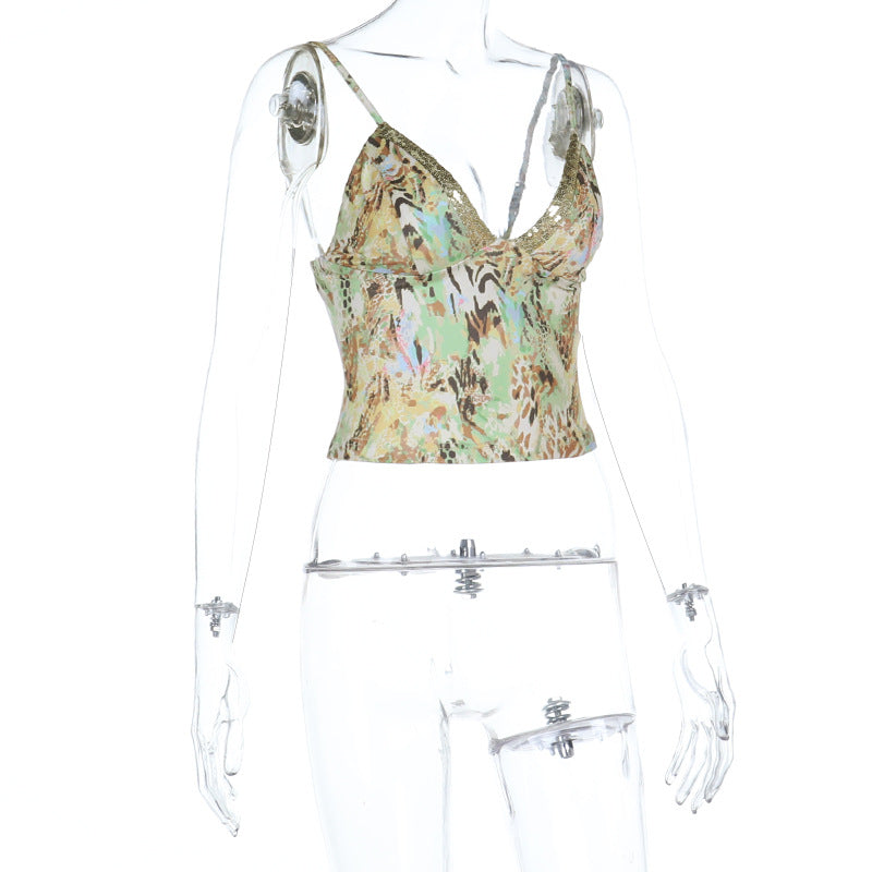 Glitter v neck print backless cami top  | Festival Outfits Women