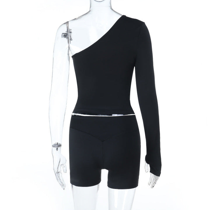 Long sleeve gloves one shoulder irregular pant set  | Festival Outfits Women