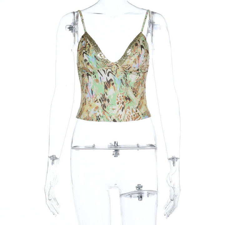 Glitter v neck print backless cami top  | Festival Outfits Women