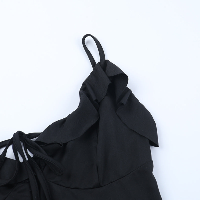 Self tie ruffle v neck backless cami maxi dress  | Festival Outfits Women