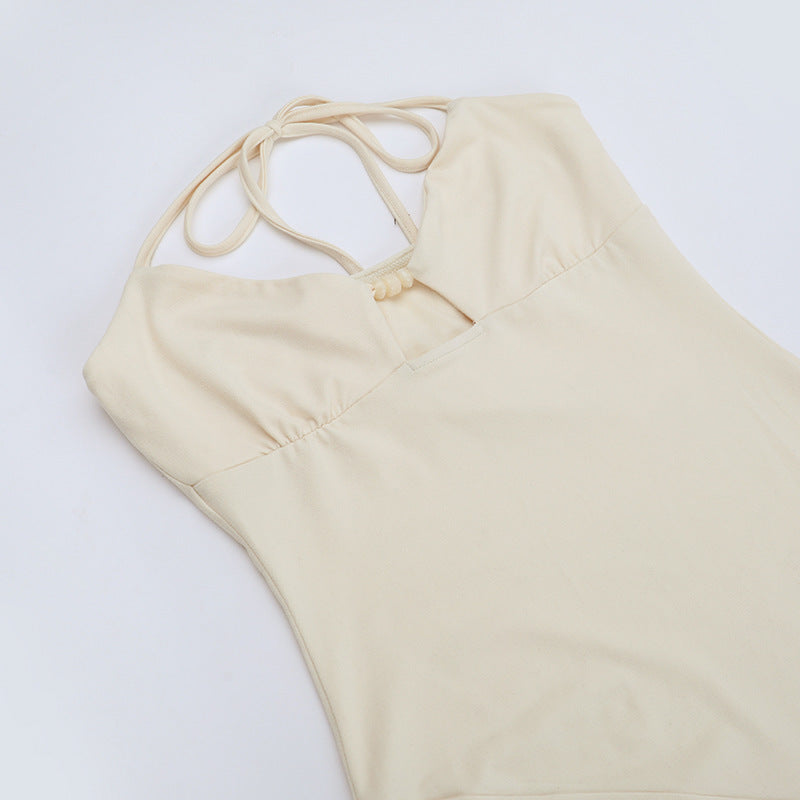 High slit hollow out self tie halter mesh cut out maxi dress  | Festival Outfits Women