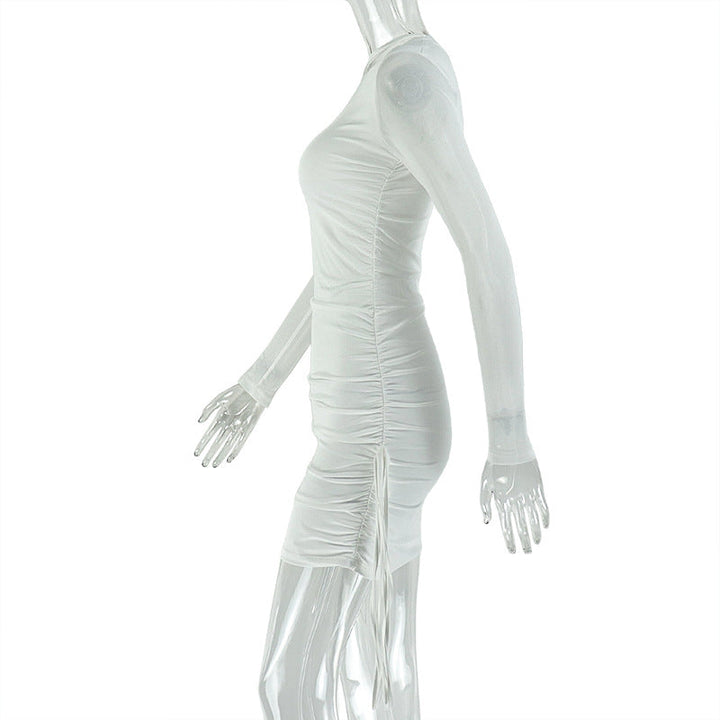 Long sleeve mesh hollow out ruched cut out mini dress  | Festival Outfits Women