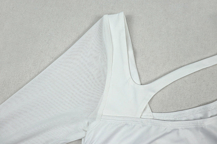 Long sleeve mesh hollow out ruched cut out mini dress  | Festival Outfits Women