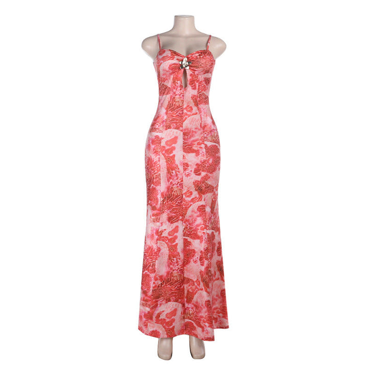 Hollow out flower applique print cami cut out maxi dress  | Festival Outfits Women