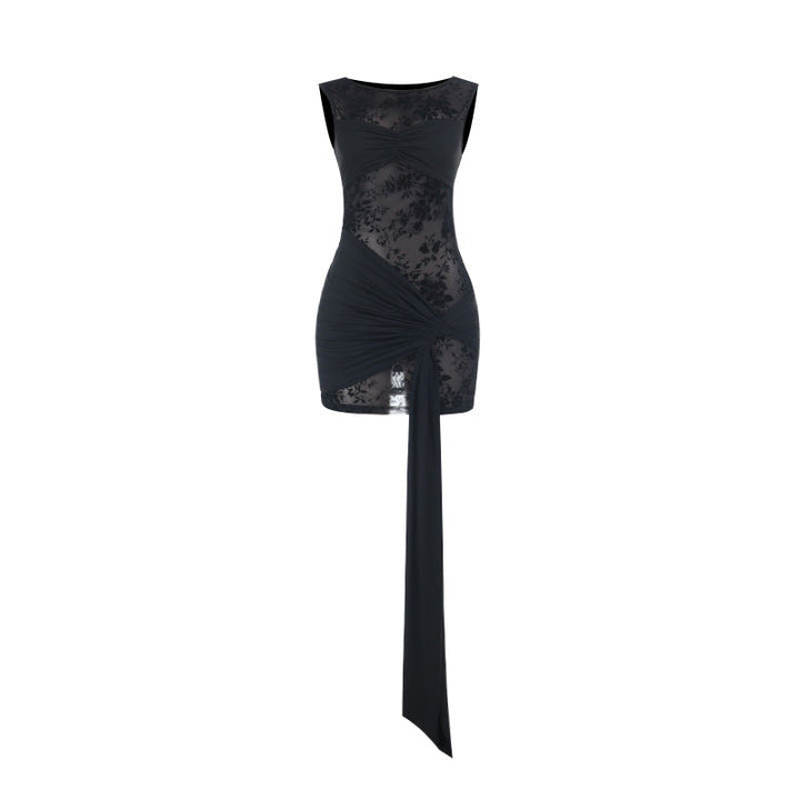 Crewneck ruched irregular sleeveless mini dress  | Festival Outfits Women