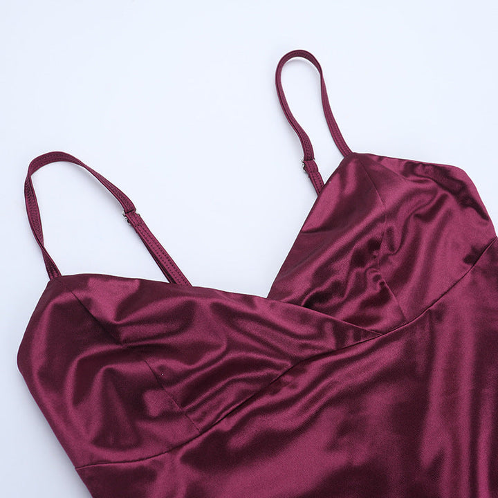 Irregular ruffle v neck satin cami midi dress  | Festival Outfits Women