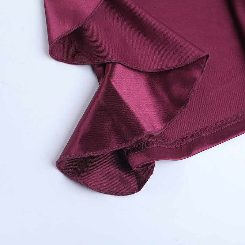 Irregular ruffle v neck satin cami midi dress  | Festival Outfits Women