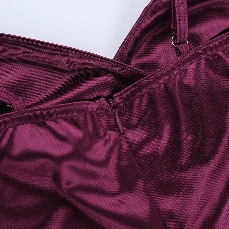 Irregular ruffle v neck satin cami midi dress  | Festival Outfits Women