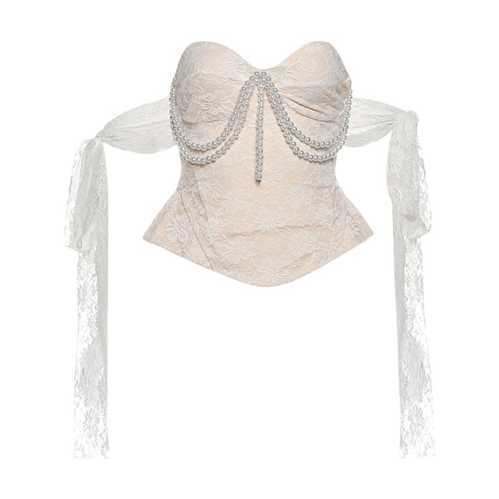 Sweetheart neck beaded lace tube top  | Festival Outfits Women