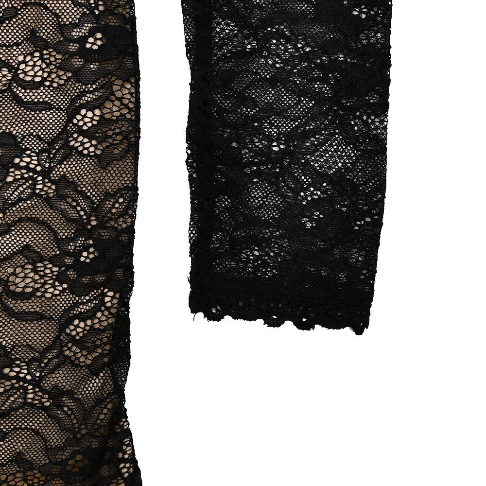 Lace long sleeve v neck backless mini dress  | Festival Outfits Women