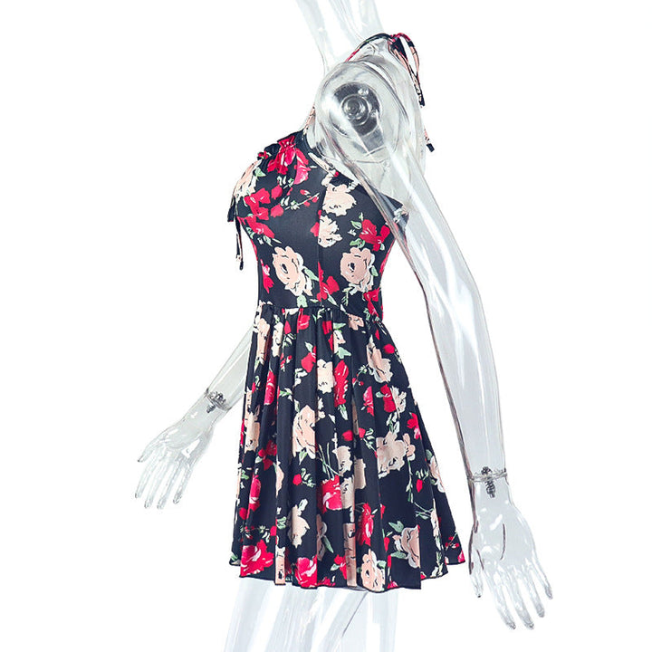 Self tie halter flower print ruched mini dress  | Festival Outfits Women