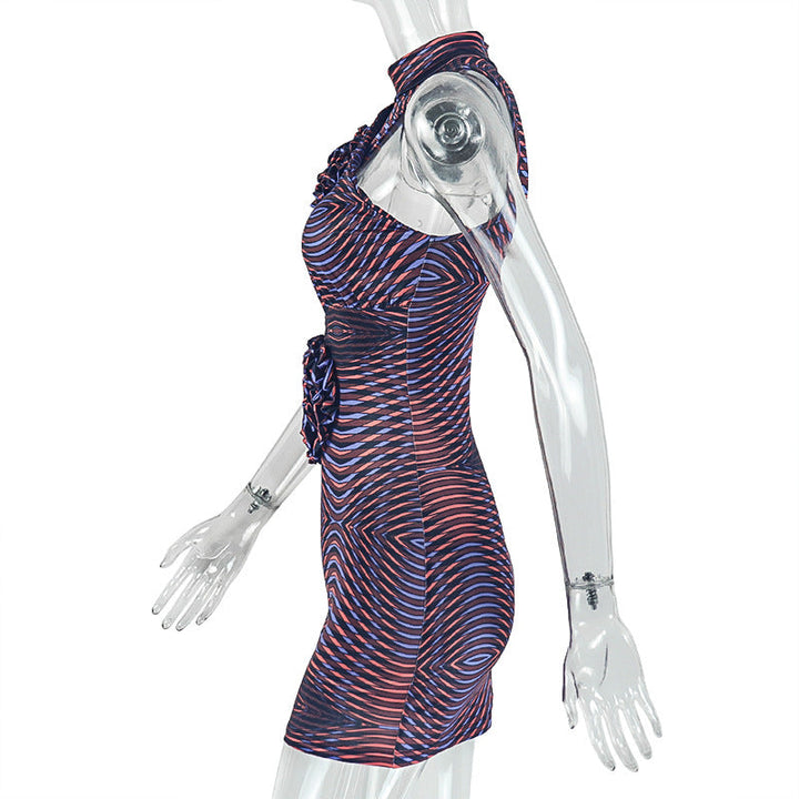 Hollow out flower applique print crewneck cut out mini dress  | Festival Outfits Women