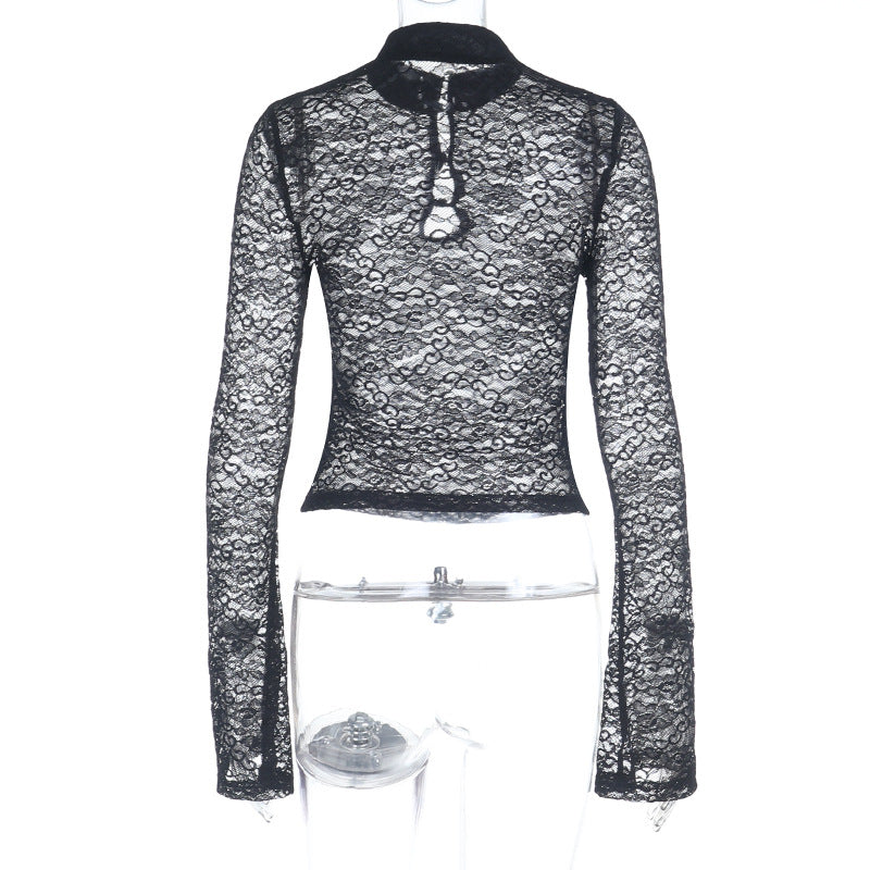 Long sleeve hollow out lace see through cut out top  | Festival Outfits Women