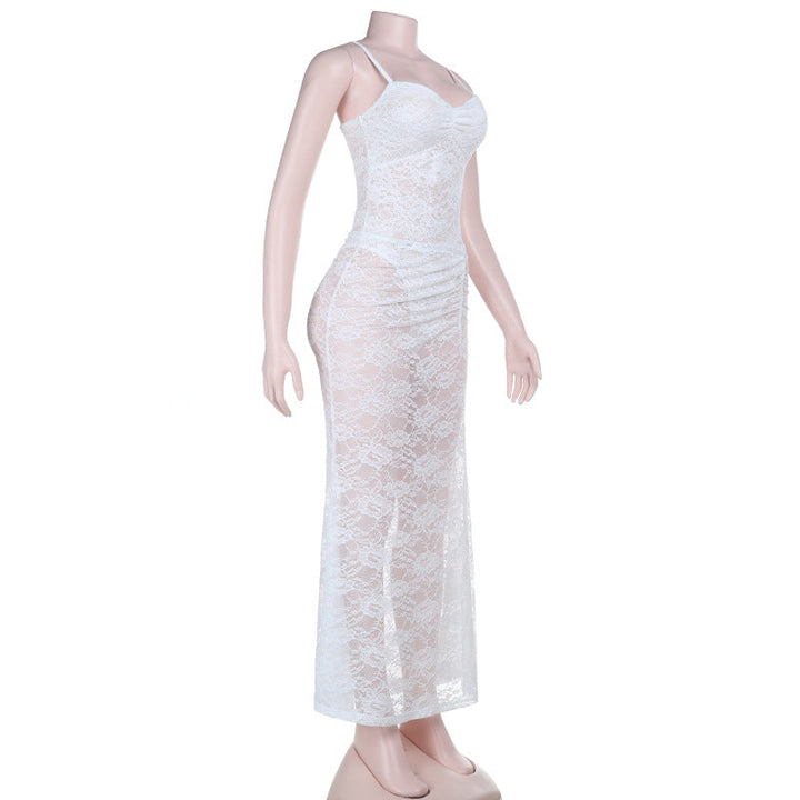 Lace ruched button v neck cami maxi skirt set  | Festival Outfits Women