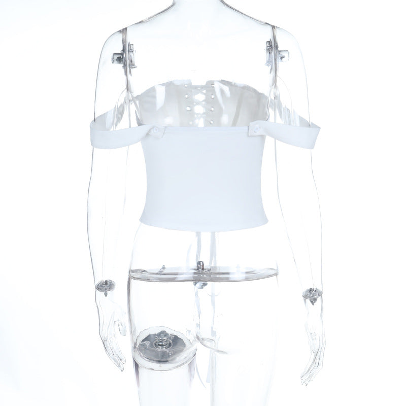 Off shoulder self tie button corset tube top  | Festival Outfits Women