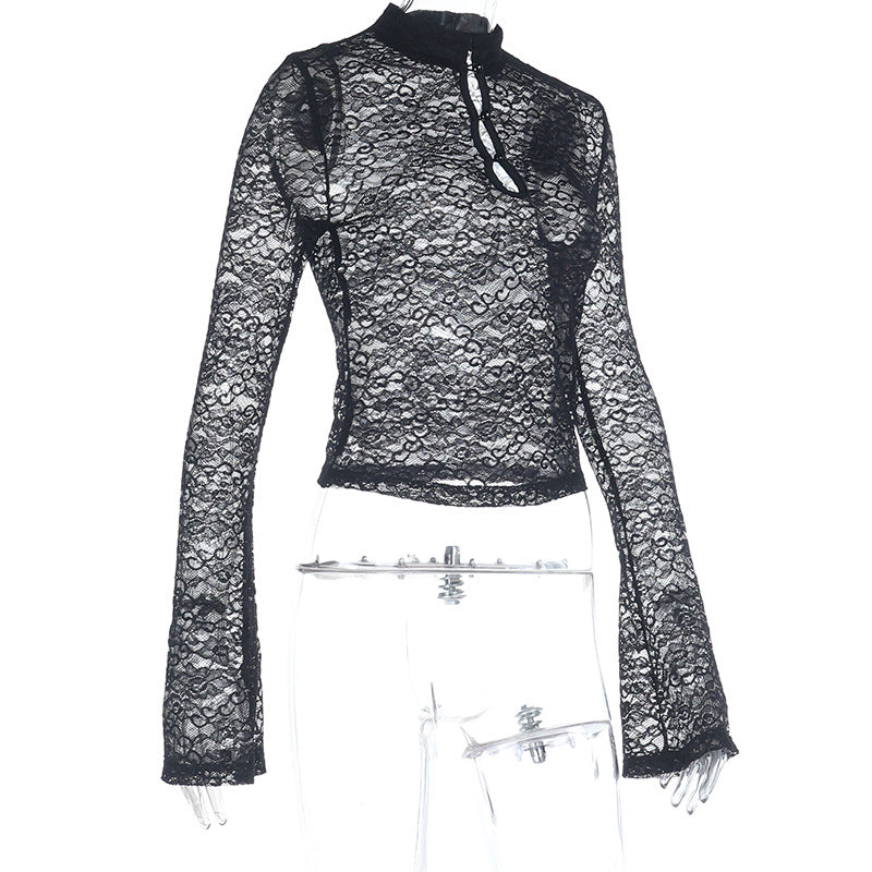Long sleeve hollow out lace see through cut out top  | Festival Outfits Women