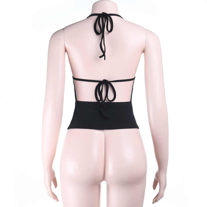 Halter self tie hollow out backless solid cut out top  | Festival Outfits Women