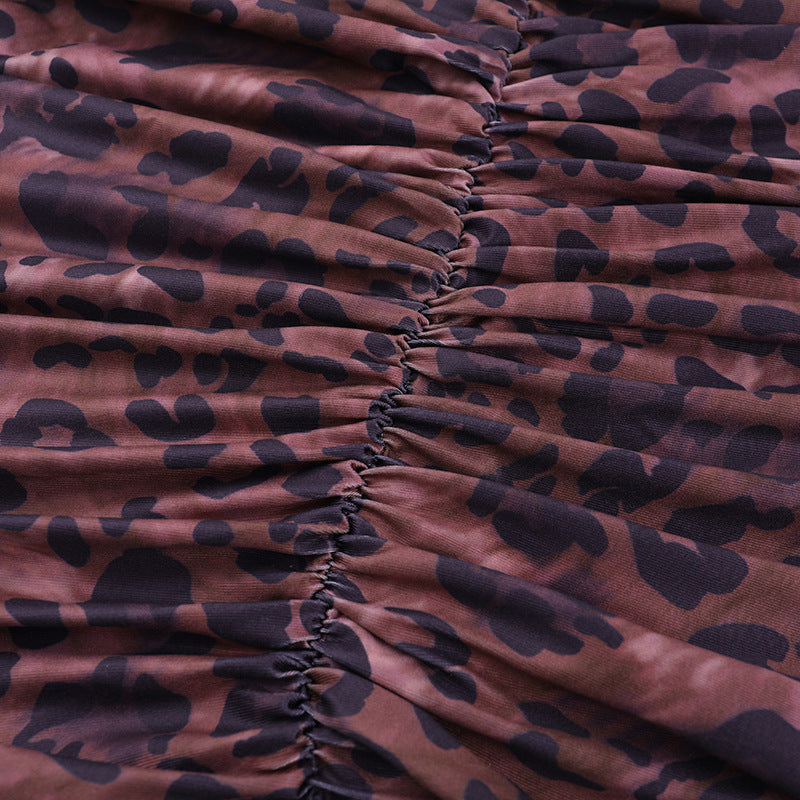 Leopard print v neck ruched halter self tie mini dress  | Festival Outfits Women  | Leopard Print Mini Dress