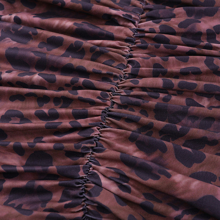 Leopard print v neck ruched halter self tie mini dress  | Festival Outfits Women  | Leopard Print Mini Dress