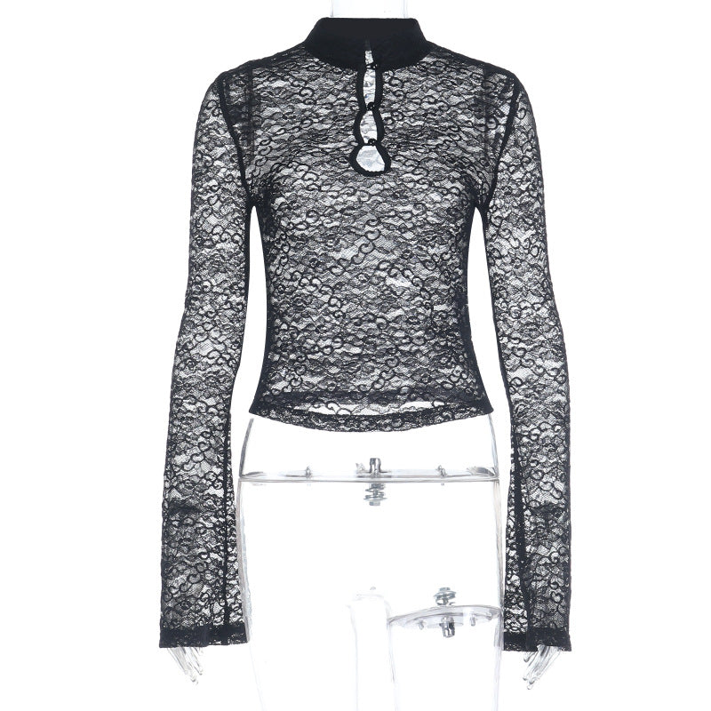 Long sleeve hollow out lace see through cut out top  | Festival Outfits Women