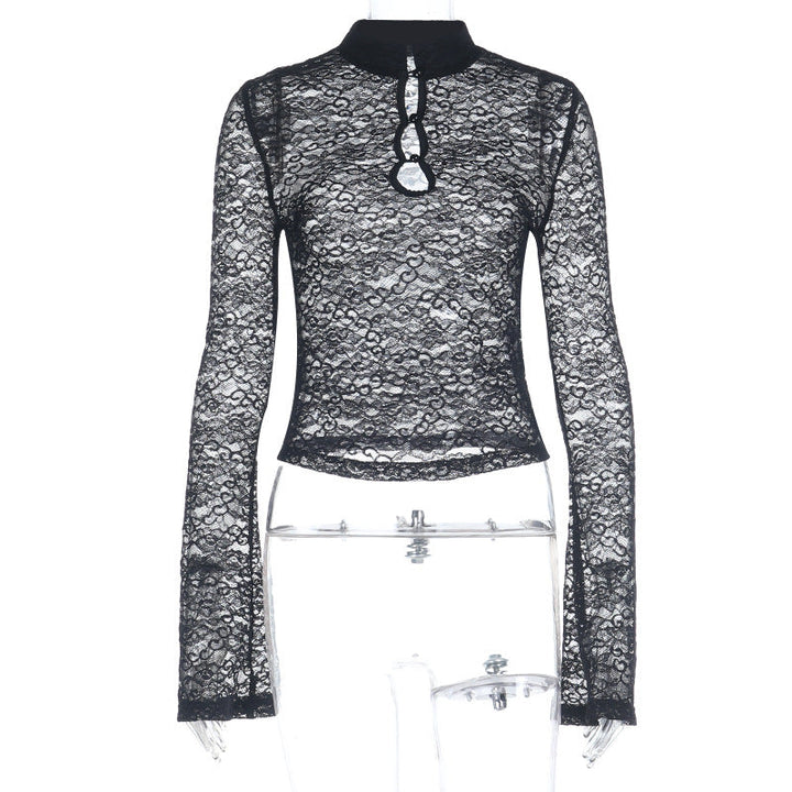 Long sleeve hollow out lace see through cut out top  | Festival Outfits Women