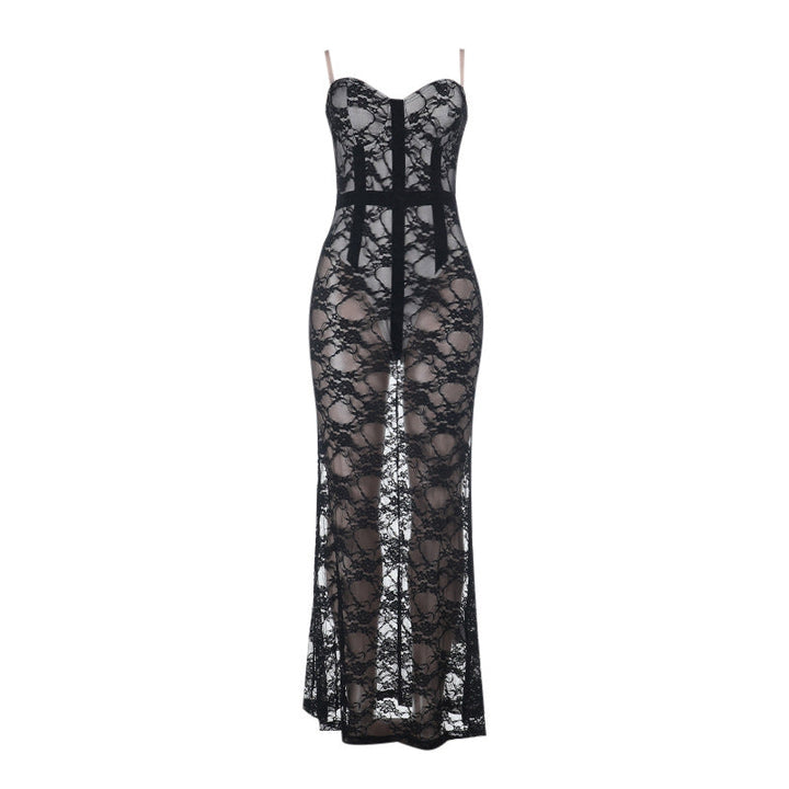 V neck lace backless cami maxi dress  | Festival Outfits Women