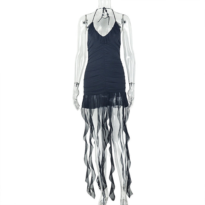 Halter self tie v neck ruched mini dress  | Festival Outfits Women