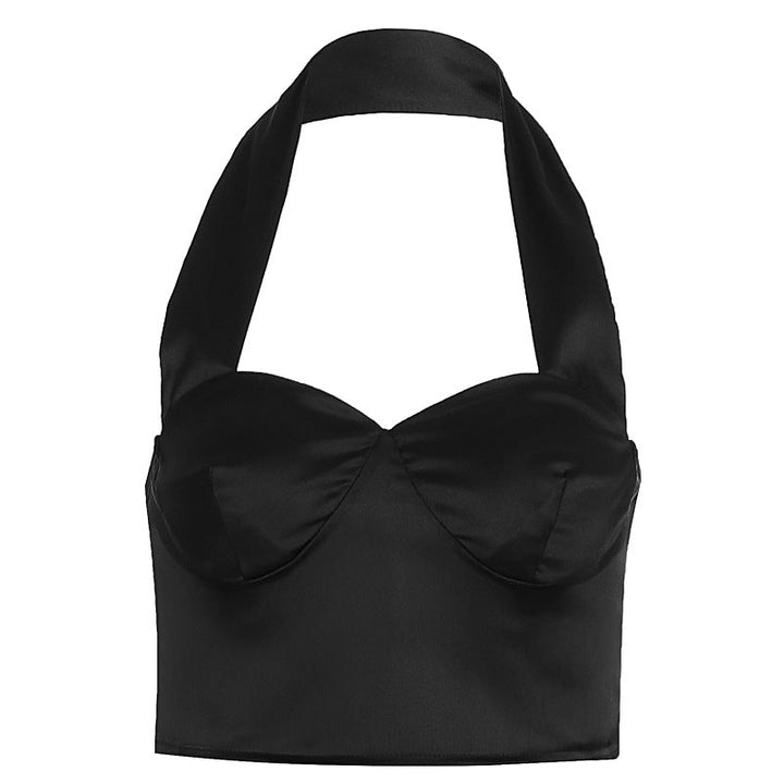 Halter v neck backless zip-up crop top  | Festival Outfits Women