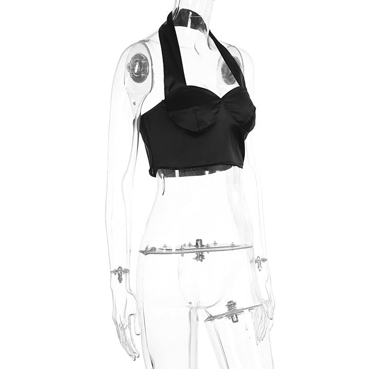 Halter v neck backless zip-up crop top  | Festival Outfits Women