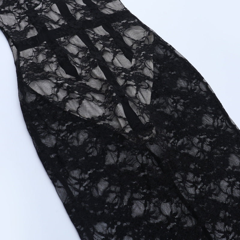 V neck lace backless cami maxi dress  | Festival Outfits Women