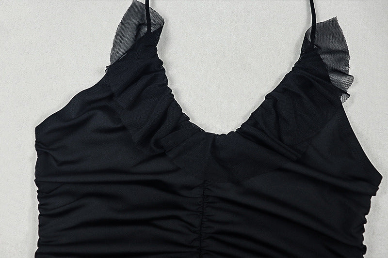 Halter self tie v neck ruched mini dress  | Festival Outfits Women