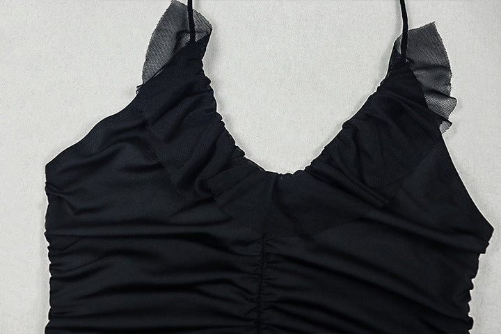 Halter self tie v neck ruched mini dress  | Festival Outfits Women