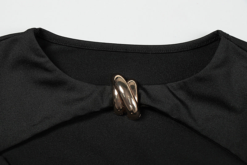 Long sleeve hollow out crewneck solid cut out midi dress  | Festival Outfits Women