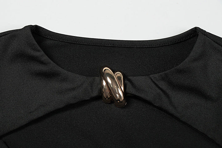 Long sleeve hollow out crewneck solid cut out midi dress  | Festival Outfits Women