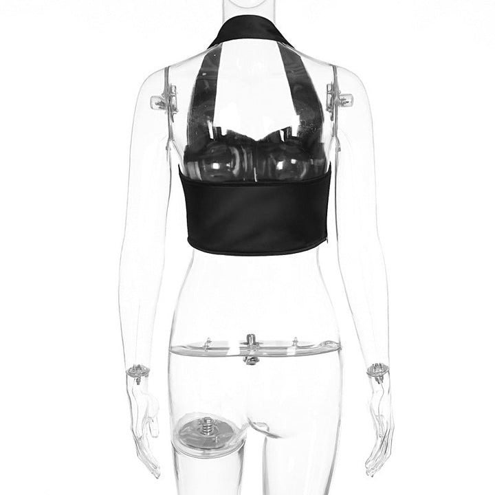 Halter v neck backless zip-up crop top  | Festival Outfits Women