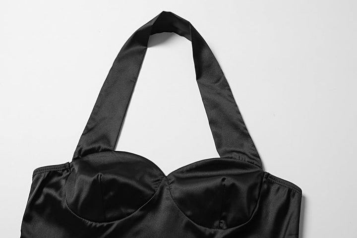 Halter v neck backless zip-up crop top  | Festival Outfits Women