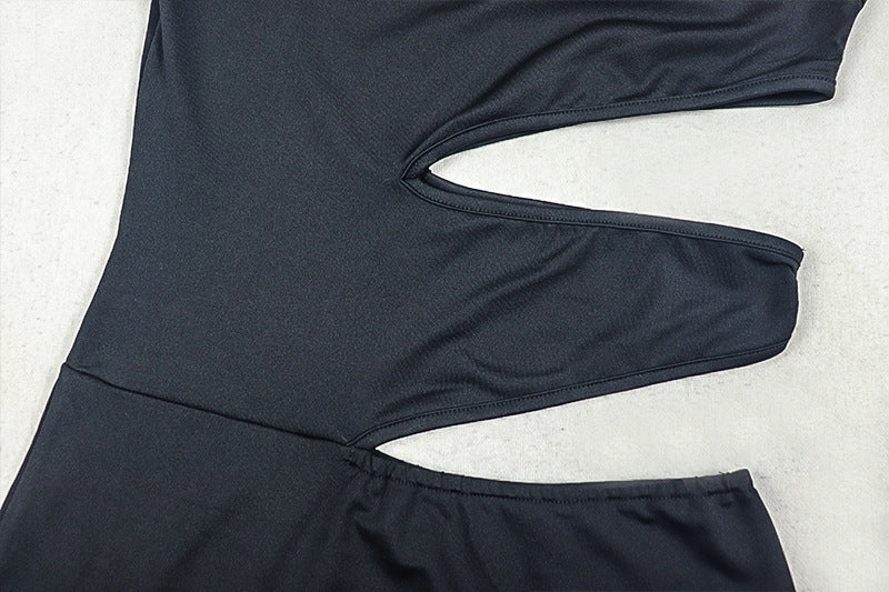 Irregular short sleeve hollow out one shoulder cut out maxi dress  | Festival Outfits Women