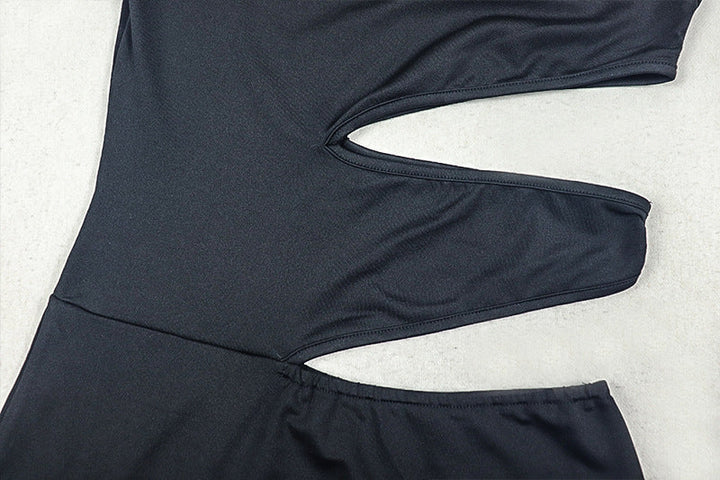 Irregular short sleeve hollow out one shoulder cut out maxi dress  | Festival Outfits Women