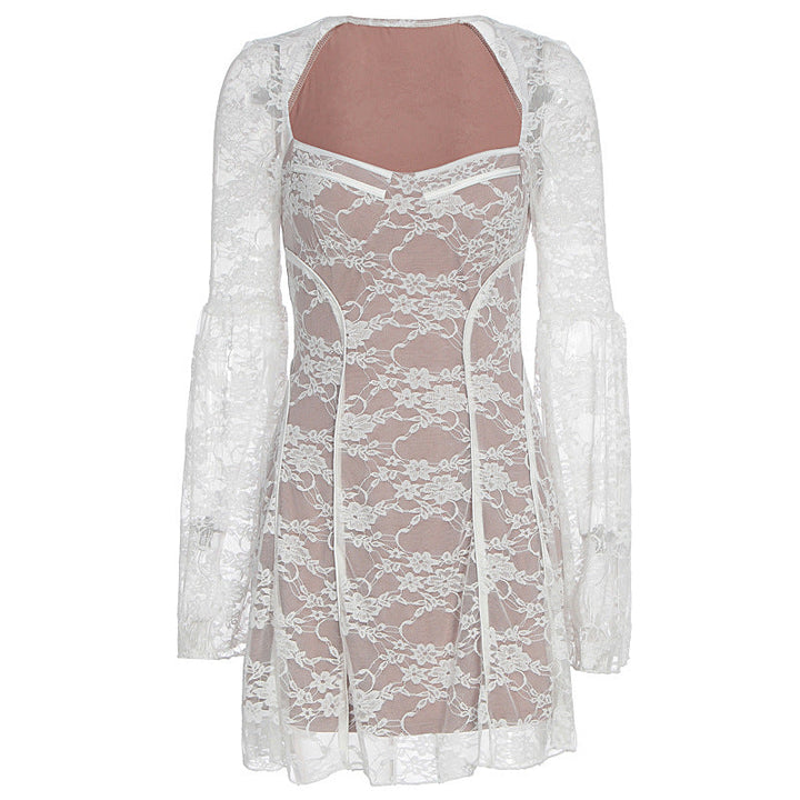 Long sleeve v neck lace patchwork mini dress  | Festival Outfits Women
