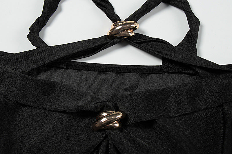 Cross front ruched long sleeve hollow out cut out mini dress  | Festival Outfits Women